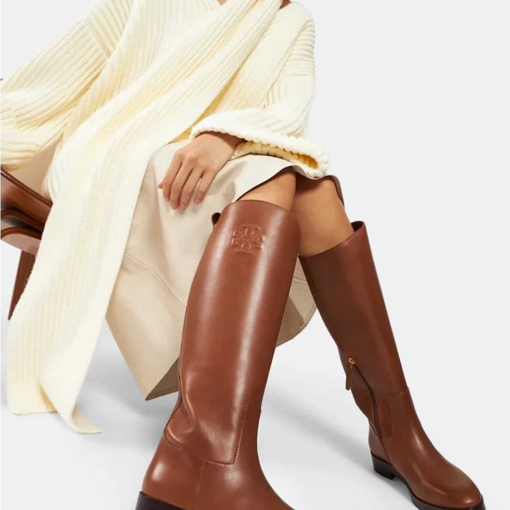 Tory Burch Brown Leather Knee-High Heeled Boots